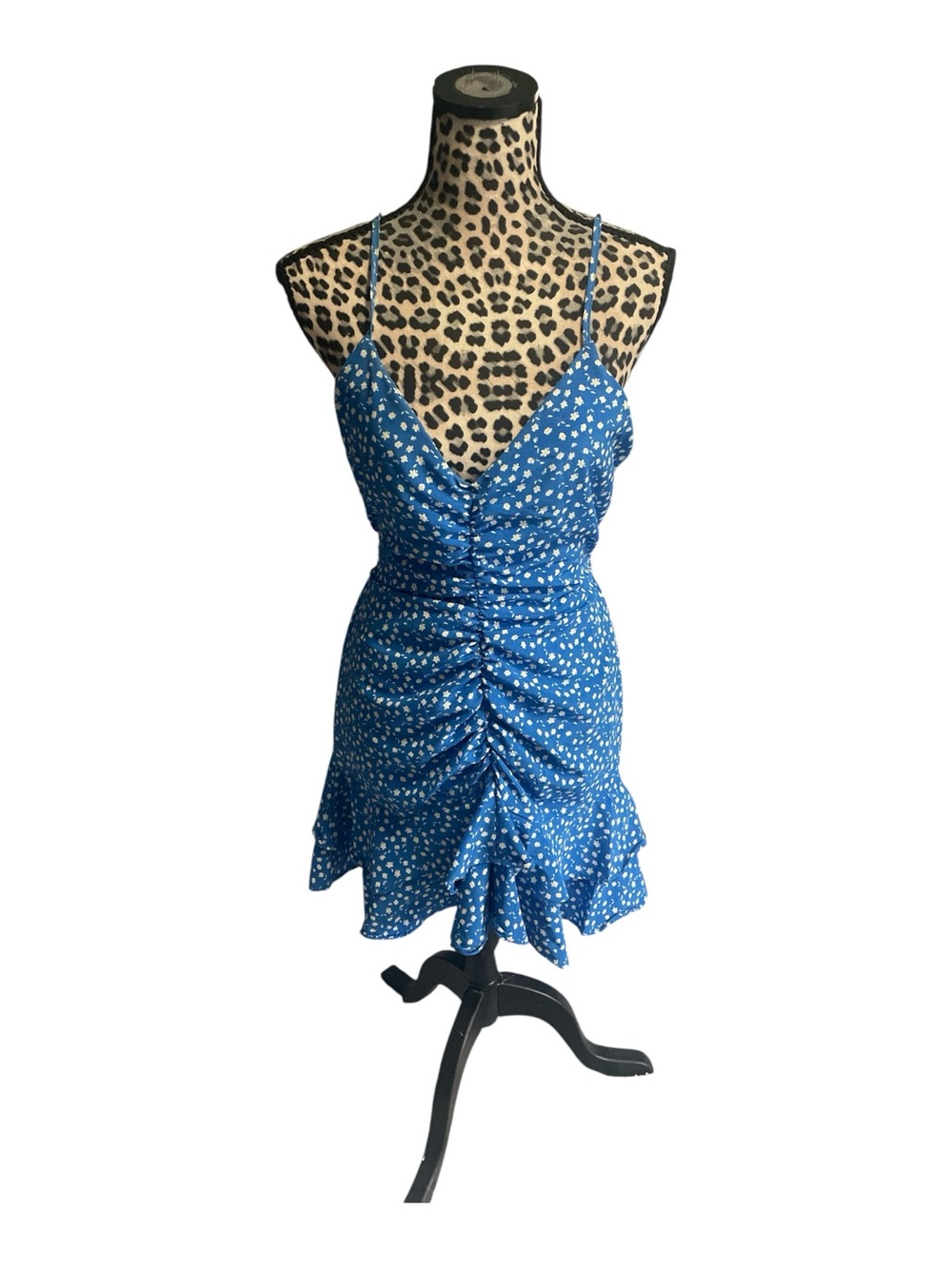 New Look Blue Floral Ruched Mini Dress